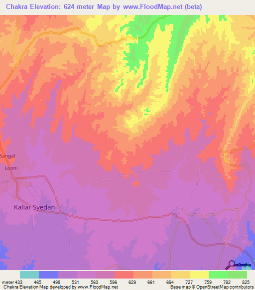 Chakra,Pakistan Elevation Map