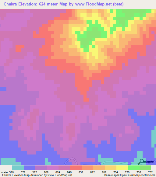 Chakra,Pakistan Elevation Map