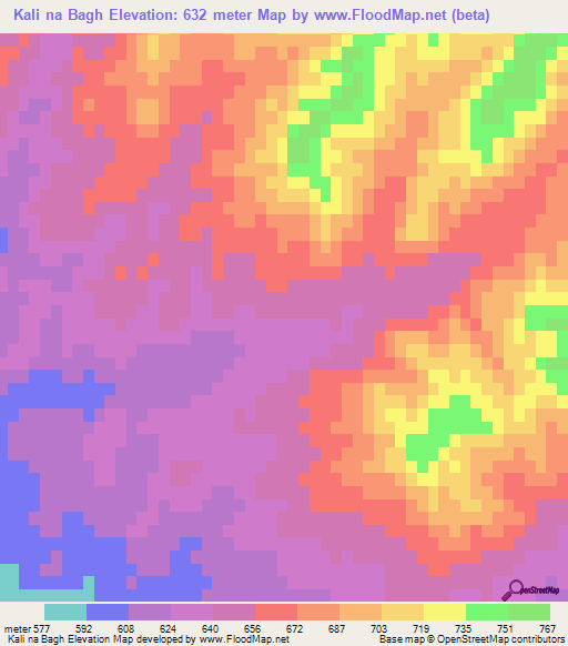 Kali na Bagh,Pakistan Elevation Map