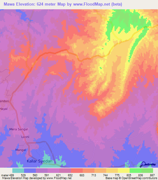 Mawa,Pakistan Elevation Map