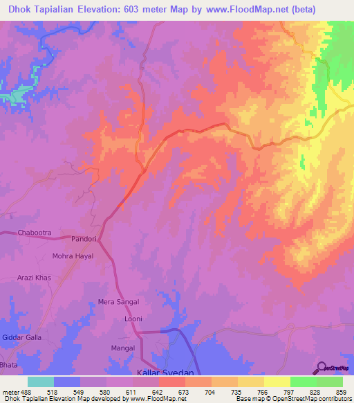 Dhok Tapialian,Pakistan Elevation Map