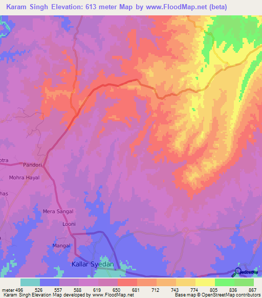 Karam Singh,Pakistan Elevation Map