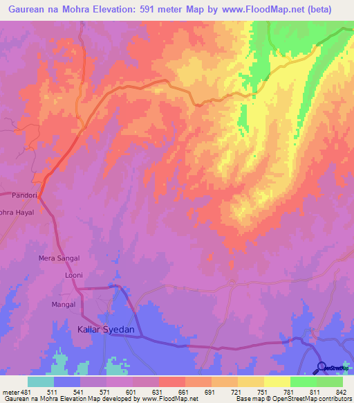 Gaurean na Mohra,Pakistan Elevation Map