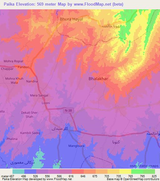 Paika,Pakistan Elevation Map