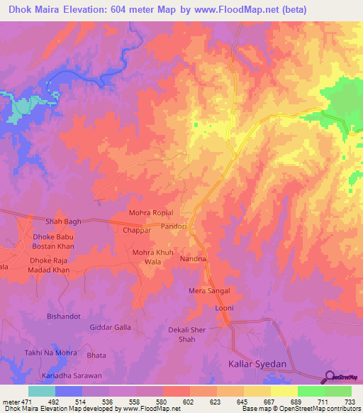 Dhok Maira,Pakistan Elevation Map