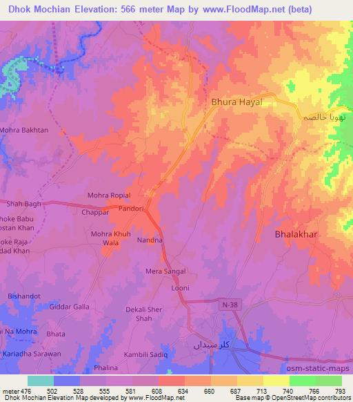 Dhok Mochian,Pakistan Elevation Map