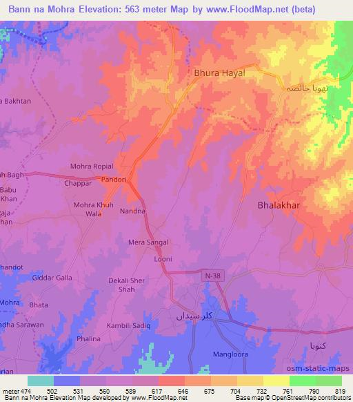 Bann na Mohra,Pakistan Elevation Map