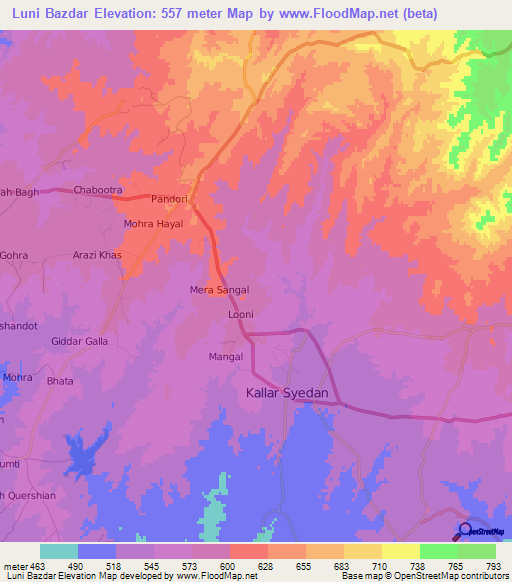 Luni Bazdar,Pakistan Elevation Map