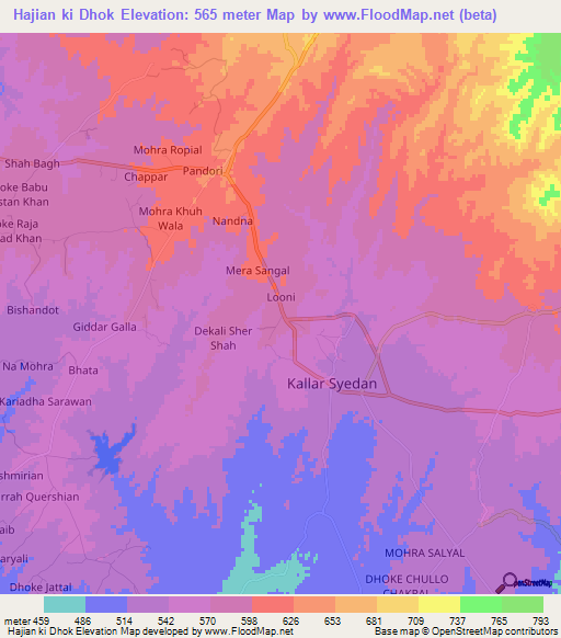 Hajian ki Dhok,Pakistan Elevation Map