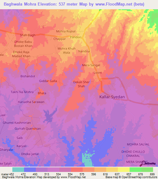 Baghwala Mohra,Pakistan Elevation Map