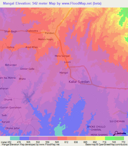 Mangal,Pakistan Elevation Map