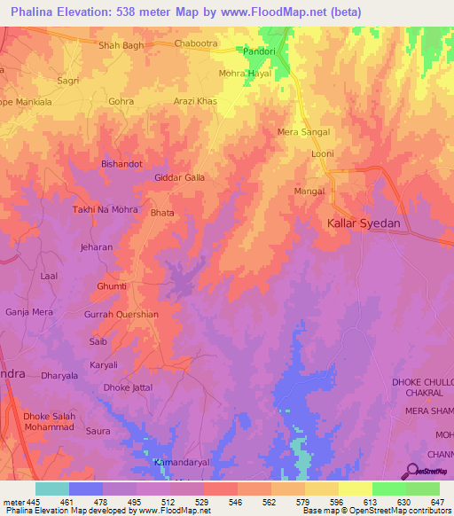 Phalina,Pakistan Elevation Map