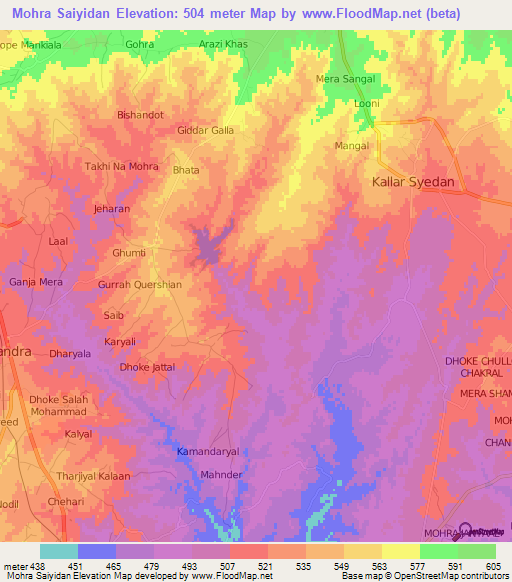 Mohra Saiyidan,Pakistan Elevation Map