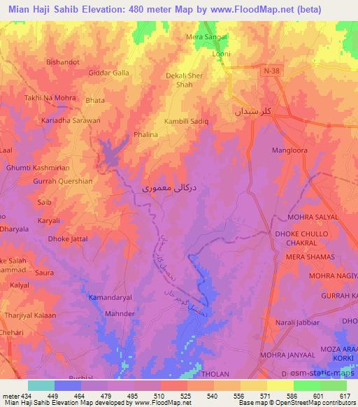 Mian Haji Sahib,Pakistan Elevation Map
