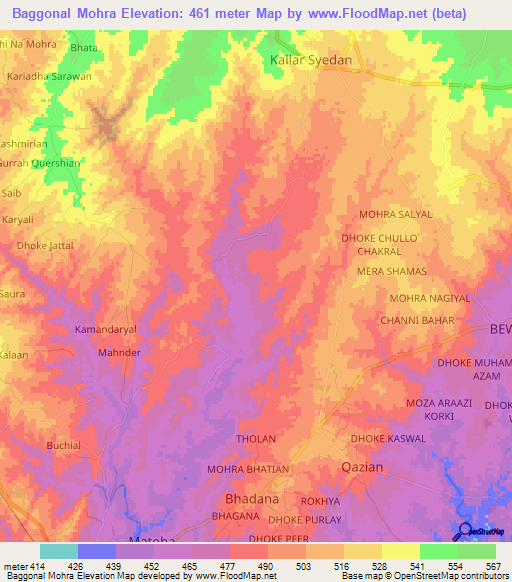 Baggonal Mohra,Pakistan Elevation Map