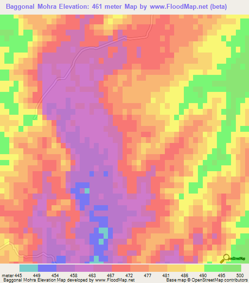 Baggonal Mohra,Pakistan Elevation Map