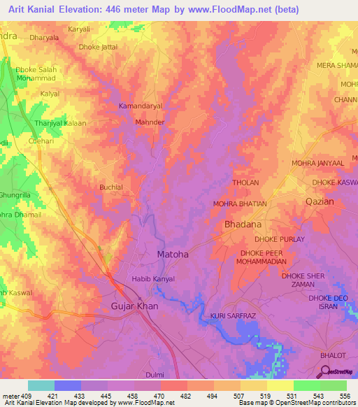 Arit Kanial,Pakistan Elevation Map