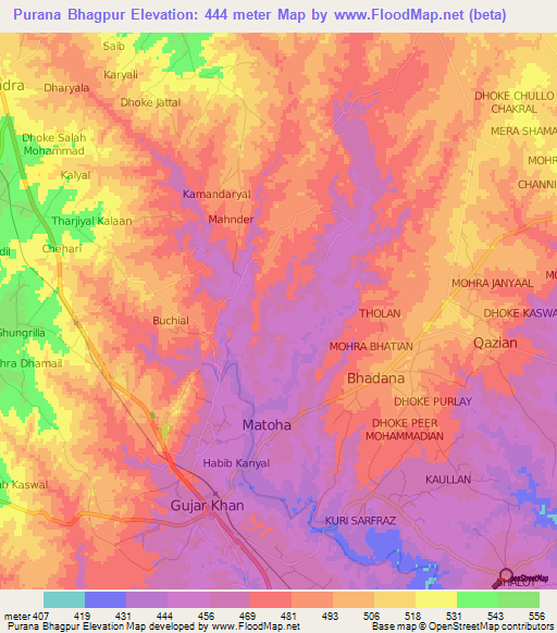 Purana Bhagpur,Pakistan Elevation Map