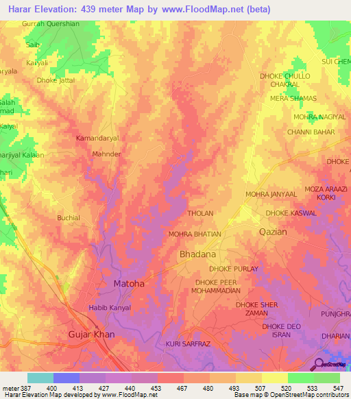 Harar,Pakistan Elevation Map