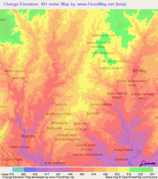 Changa,Pakistan Elevation Map