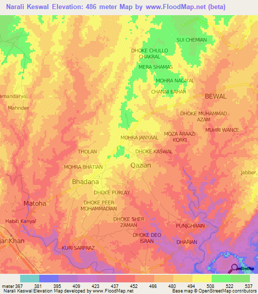 Narali Keswal,Pakistan Elevation Map