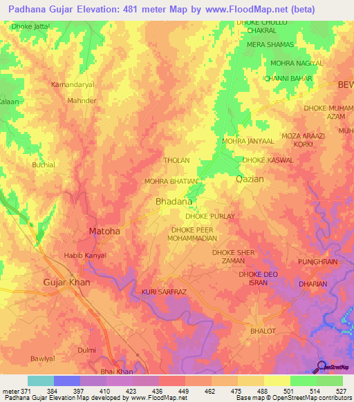 Padhana Gujar,Pakistan Elevation Map