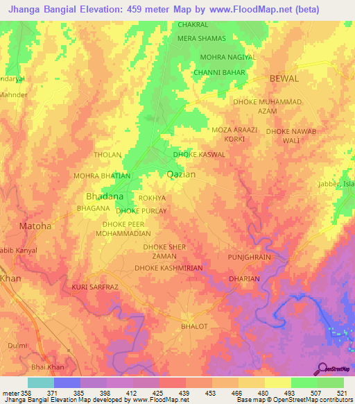 Jhanga Bangial,Pakistan Elevation Map