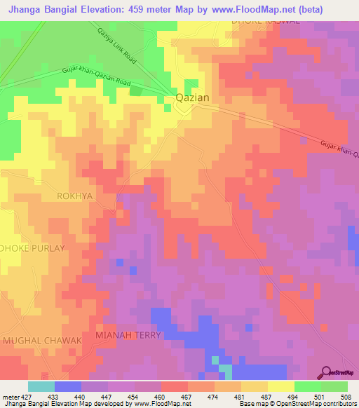 Jhanga Bangial,Pakistan Elevation Map
