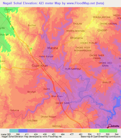 Nagail Sohal,Pakistan Elevation Map