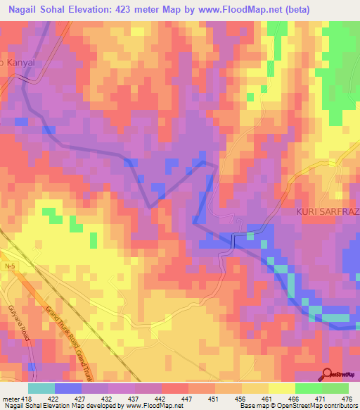 Nagail Sohal,Pakistan Elevation Map