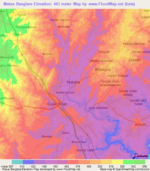 Matua Banglara,Pakistan Elevation Map