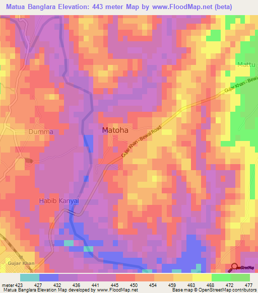 Matua Banglara,Pakistan Elevation Map