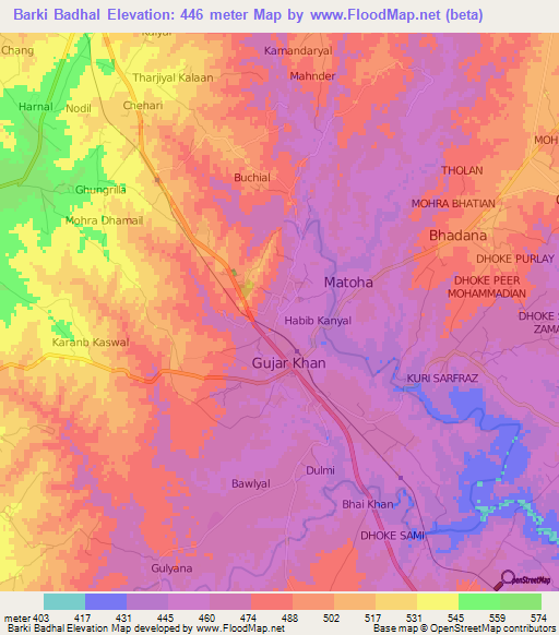 Barki Badhal,Pakistan Elevation Map