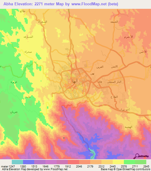 Abha,Saudi Arabia Elevation Map