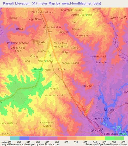 Karyali,Pakistan Elevation Map