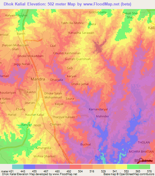 Dhok Kalial,Pakistan Elevation Map