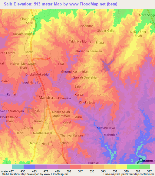 Saib,Pakistan Elevation Map