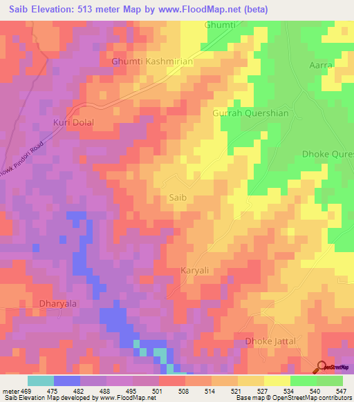 Saib,Pakistan Elevation Map