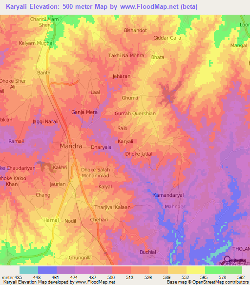 Karyali,Pakistan Elevation Map