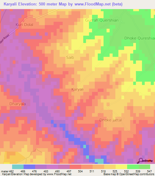 Karyali,Pakistan Elevation Map