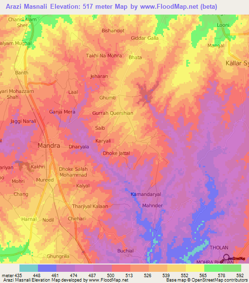 Arazi Masnali,Pakistan Elevation Map