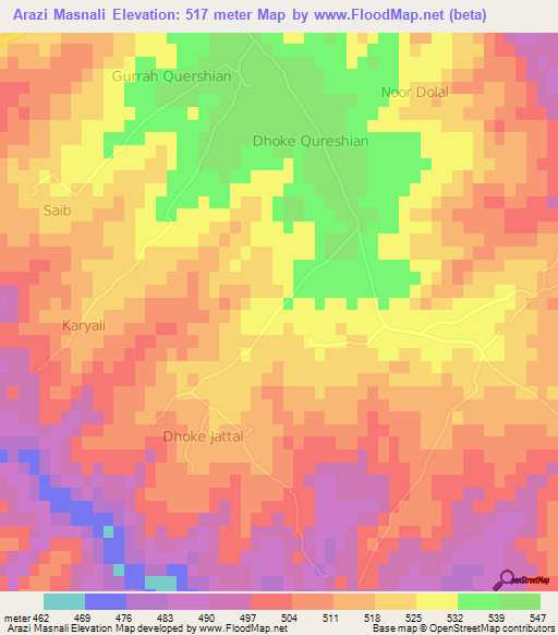 Arazi Masnali,Pakistan Elevation Map