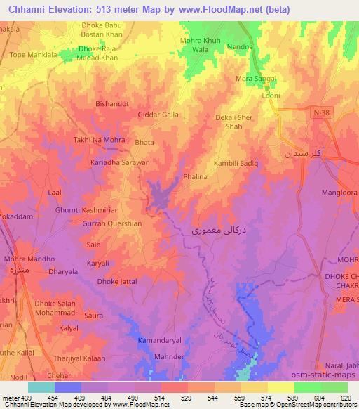 Chhanni,Pakistan Elevation Map