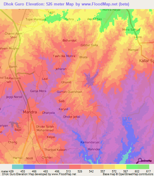 Dhok Guro,Pakistan Elevation Map
