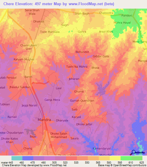 Chere,Pakistan Elevation Map