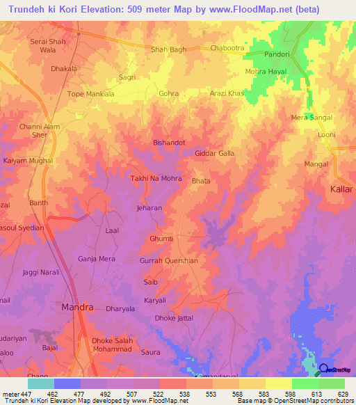 Trundeh ki Kori,Pakistan Elevation Map