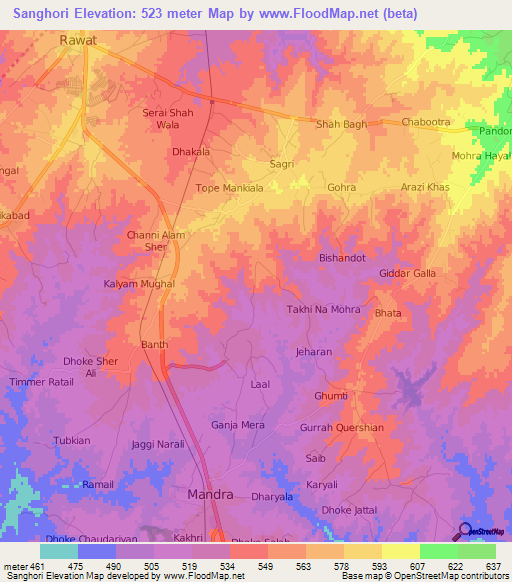 Sanghori,Pakistan Elevation Map