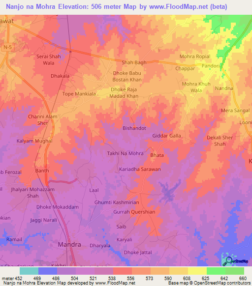 Nanjo na Mohra,Pakistan Elevation Map