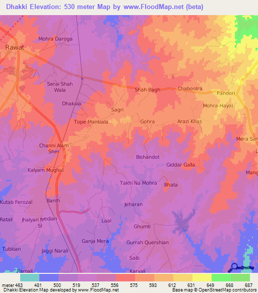 Dhakki,Pakistan Elevation Map