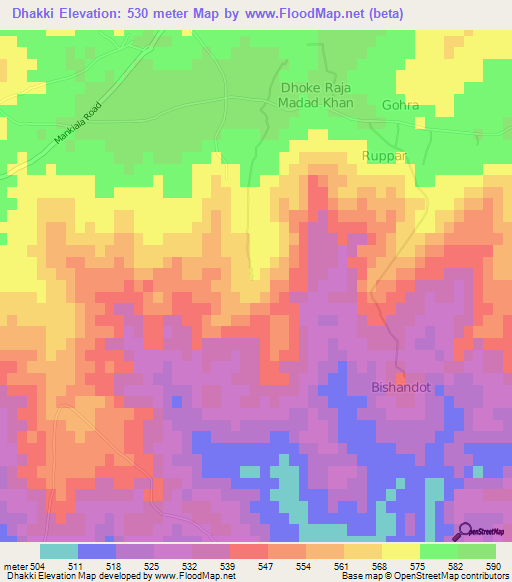 Dhakki,Pakistan Elevation Map